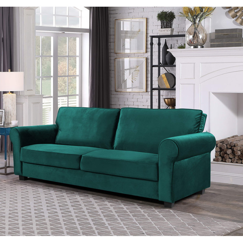 Reva 218.9Cm Rolled Arms Sofa, Green Velvet