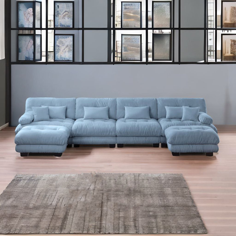 Modular Sectional Sofa, Blue Chenille