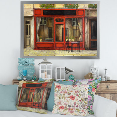 «Red Facade of Charmant Shop in Paris I», impression sur toile encadrée