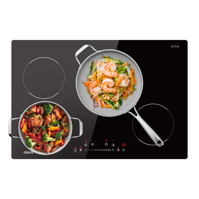 Plaque de cuisson à induction intégrée de 30 pouces, cuisinière électrique à 4 brûleurs avec amplificateur de puissance, commande tactile, minuterie, verrou de sécurité pour enfants et surface en verre noir lisse