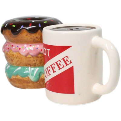 Donut Shop Breakfast Donuts And Hot Coffee Mug Ceramic Salt Pepper Shakers Set