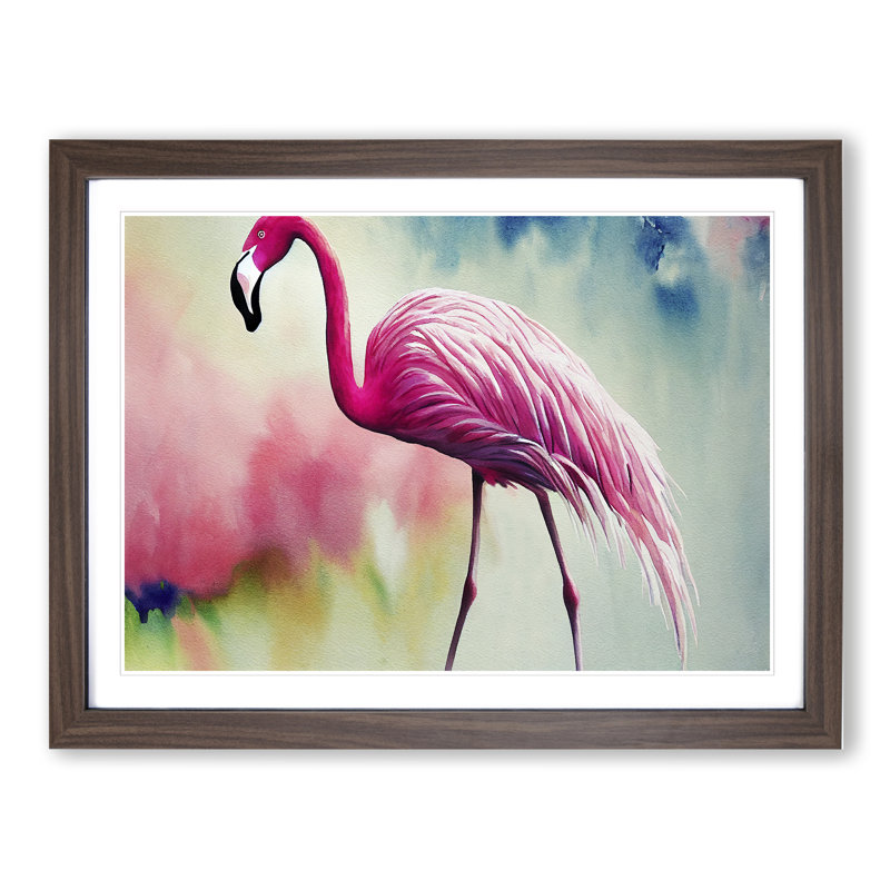 Flamingo Vol.3 - Single Picture Frame Print, 46cm H x 64cm W x 2cm D, Walnut Framed