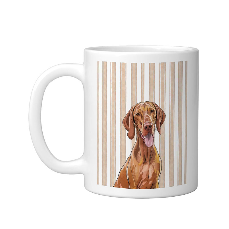 Minimalist Pet Portrait Beige Stripes Ceramic Mug, White, 11oz