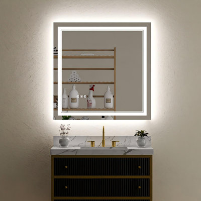 36"x36" LED Bathroom Mirror Front & Back Dual Light, Stepless Dimmable & Adjustable CCT, Auto 60-Min Shut Off Anti-Fog, Power Memory, Plug-In Or Hardwire Compatible, One-Zip Mount, ETL Certified 5mm Tempered Glass Vanity Mirror