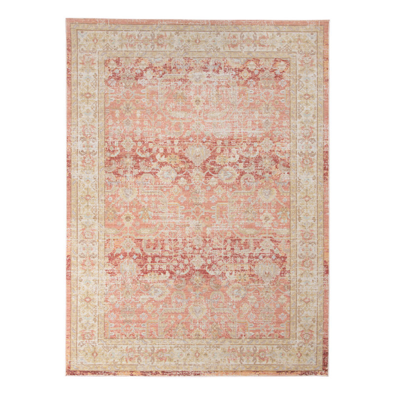 Tapis floral tissé à la machine 5 pi x 7 pi saumon