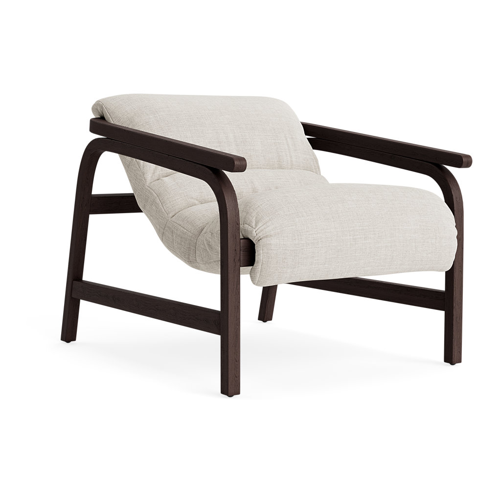 Cellire Linen Upholstered Accent Chair, Parchment Polyester, Dark Brown Wood/Java