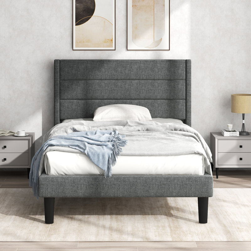 Nakasi Upholstered Bed, Grey, European Double (140 x 200cm)