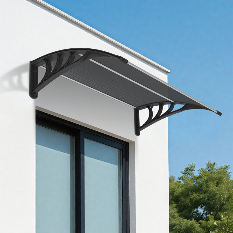 Polycarbonate Outdoor Window Awning, Patio Door Canopy with Aluminum Frame, Gray, 11" H x 39.8" W x 37.8" D