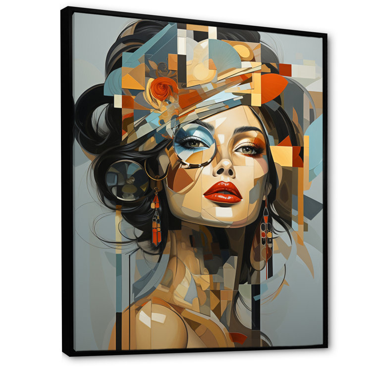 " Glam Harmonious Cubist Woman Portrait I " on Canvas