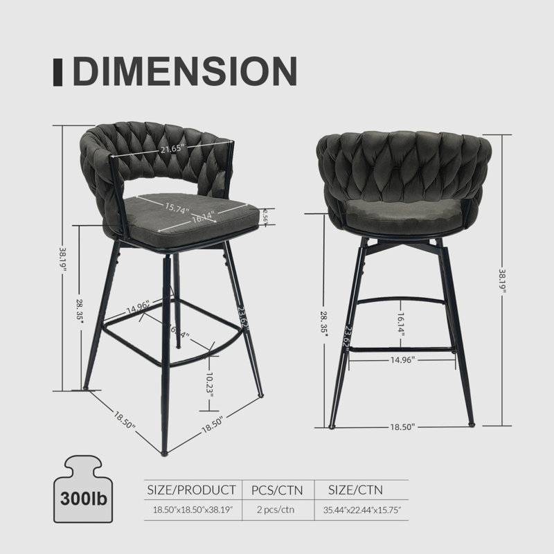 Tabourets de bar rembourrés Celie, Noir, Gris, 2