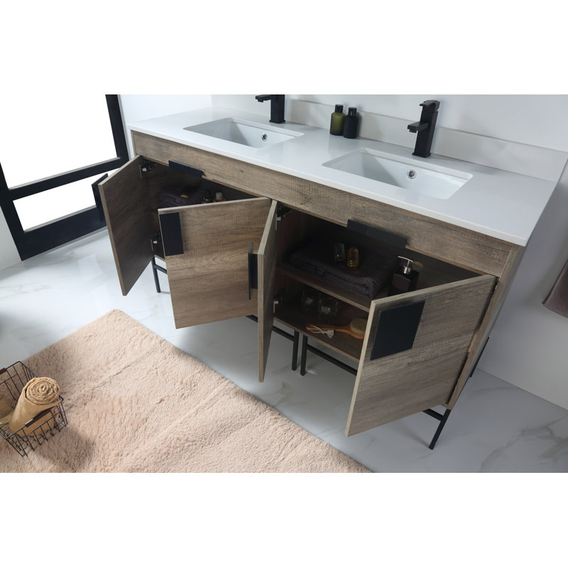 Ensemble de meuble-lavabo double 60 po Tortola, Noir mat, Gris ombré