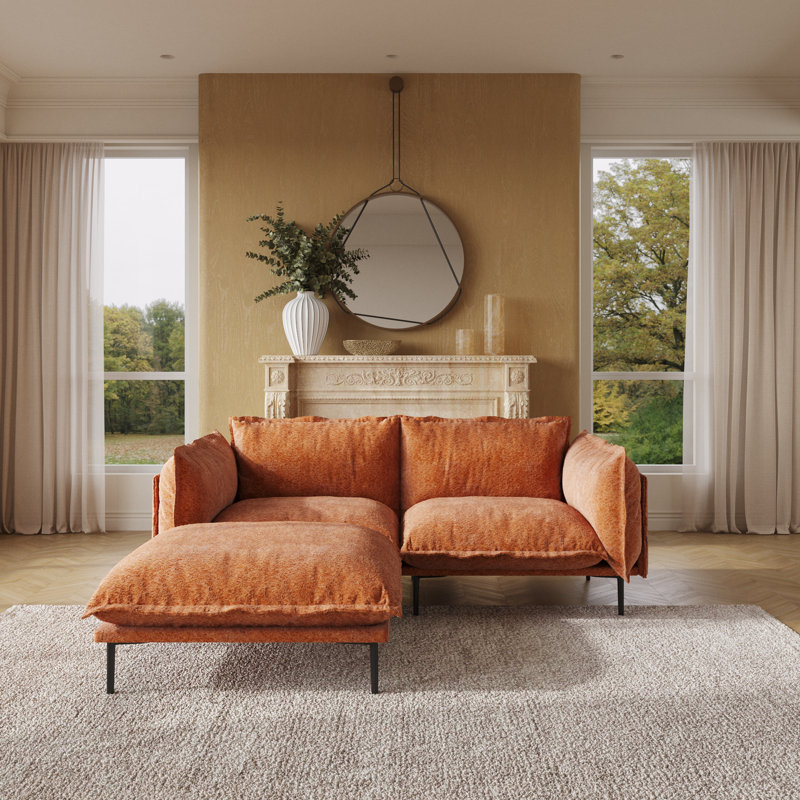 Traci Upholstered 74.8'' Wide Velvet Reversible Modular Sofa & Chaise,3-piece, Orange