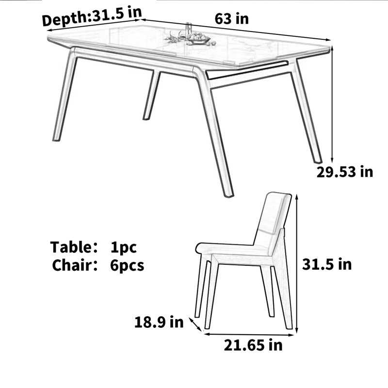 Table de salle à manger moderne, H 29,53 po x L 63 po x l 31,5 po