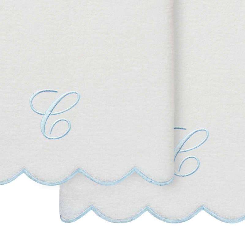 Ensemble de serviettes de bain personnalisées 100% coton turque 2 pièces Linum Home Textiles ADORNIA, C, Blanc / Bleu