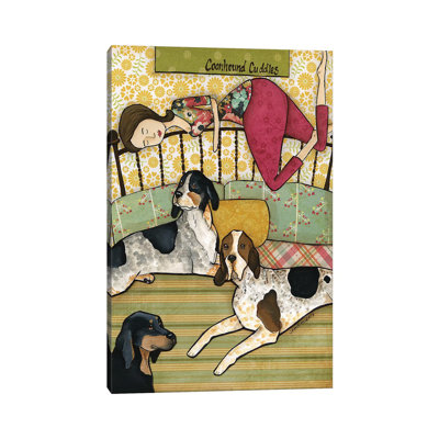 Coonhound Cuddles par Jamie Morath - peinture sur toile tendue