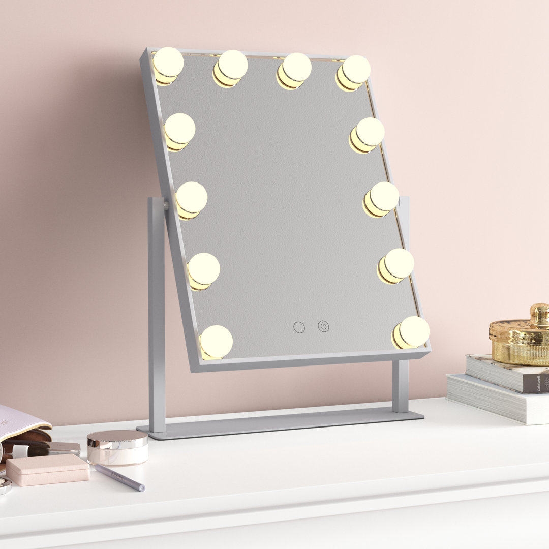 Isabell Lighted Metal Framed Freestanding Makeup Mirror in White