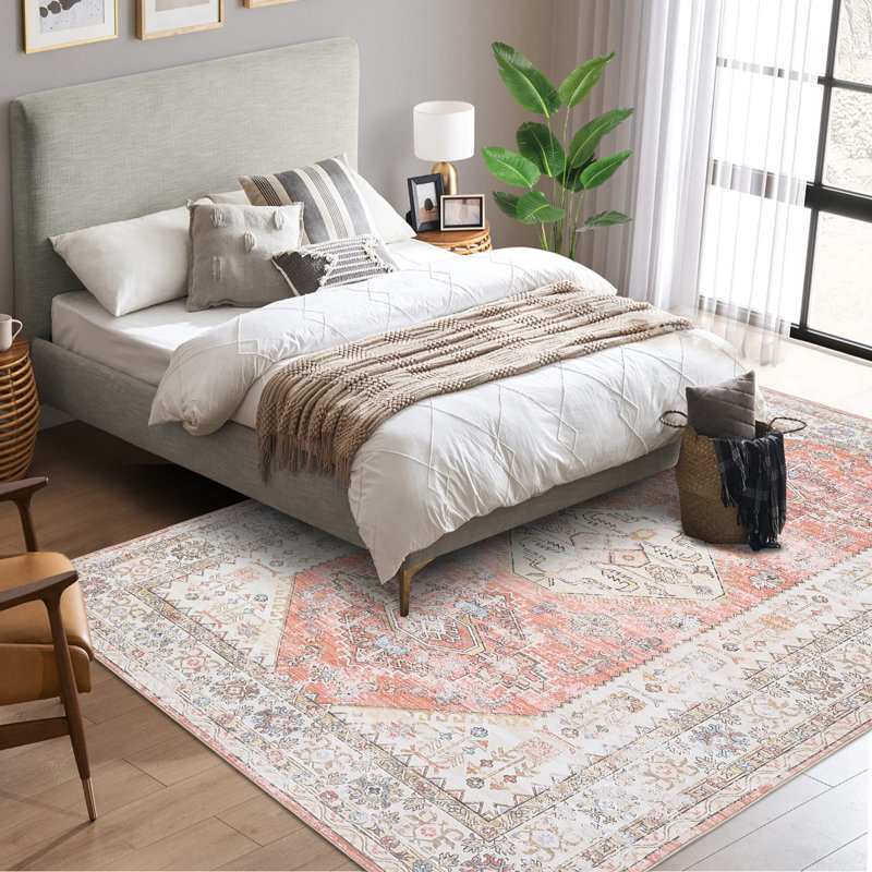 Vintage Floral Distressed Printed Area Rug Machine Washable Non Slip Stain Resistant Bodered Low Pile Ultra Thin Pet Friendly Vacuum Clean Easy To Clean Floor Carpet for Living Room