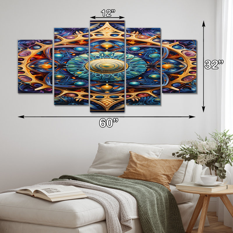 Impression sur toile rétro mandala floral - mandala boho - 5 panneaux