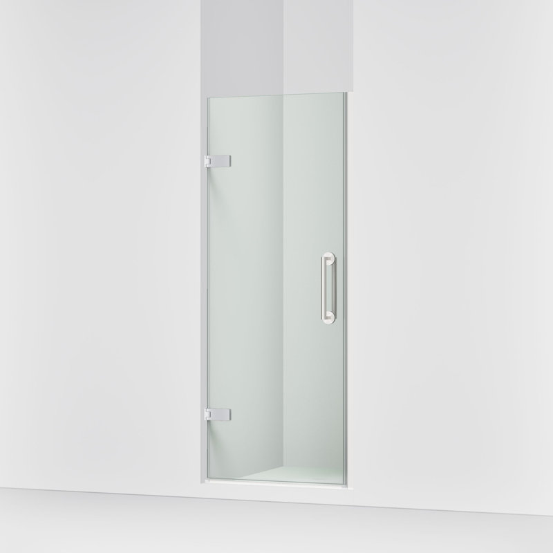 Porte de douche à pivot sans cadre de l 29 po X l In30 po X H 71 1/2 po, avec verre cristal transparent de 3/8 po et poignées de porte verticales à l’arrière et à l’arrière