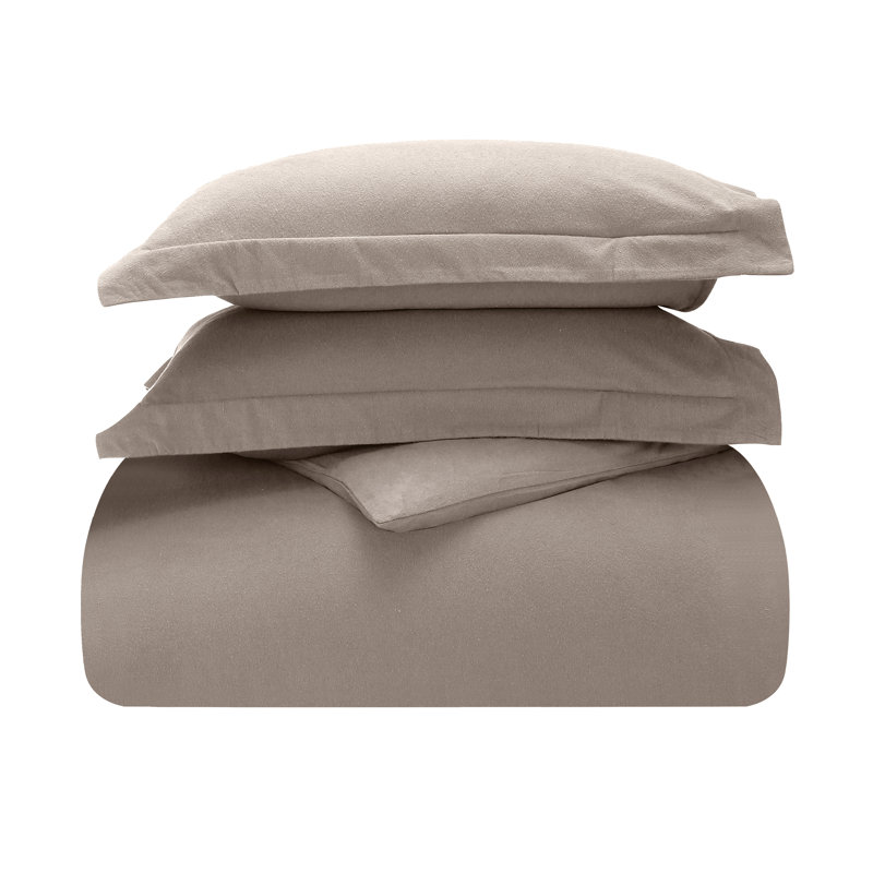 Rome 100% Flannel Cotton Solid Fuzzy Warm Duvet Cover Set, Full Duvet Cover + 2 Shams, Gray