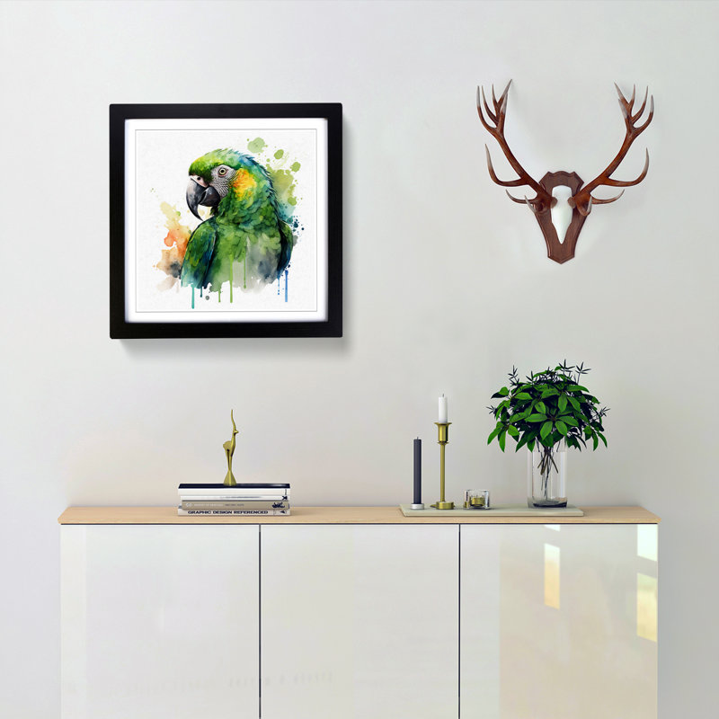 Parrot Watercolour - Framed Print, Black