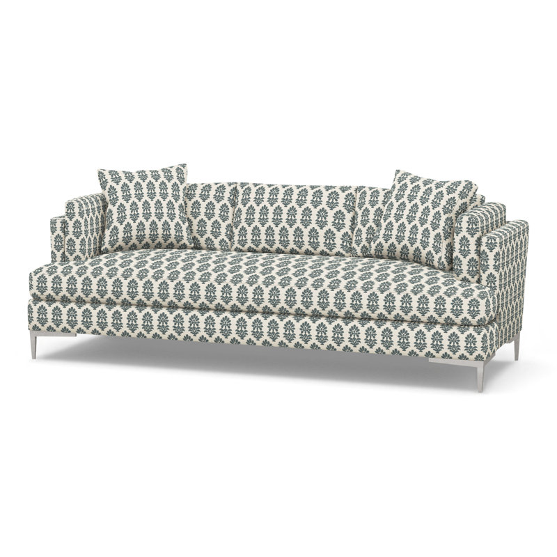Aiden Upholstered 90.5'' Sofa, Polished Stainless, Perigold Francine Smoke Blue