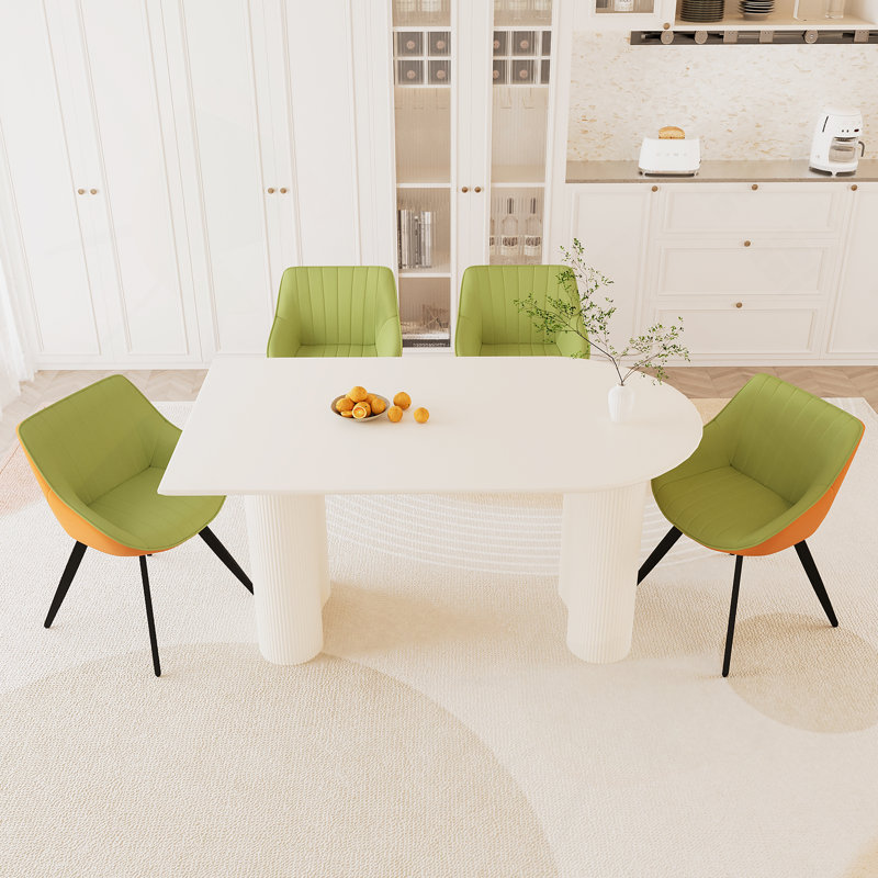 Table de salle à manger Elegant, Ensemble de cinq pièces : table, quatre chaises, Vert