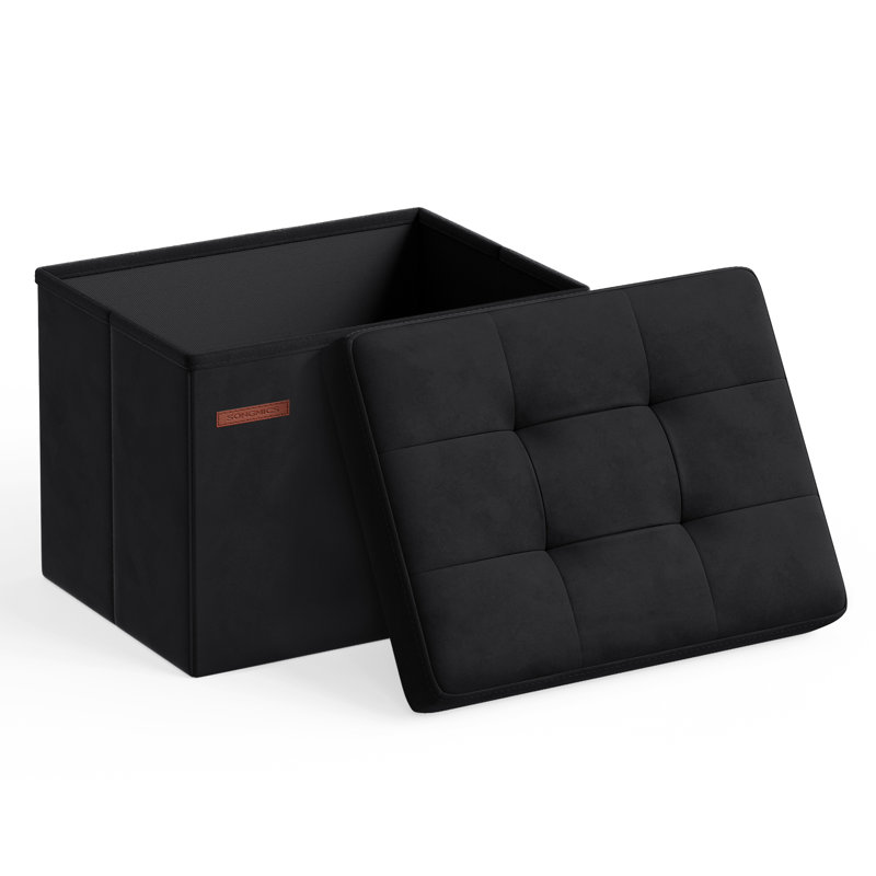 40cm Wide Velvet Tufted Rectangle Solid Colour Standard Ottoman with Storage, Black