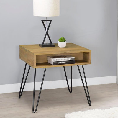 Golden Oak And Black Square Table_Coffee Table