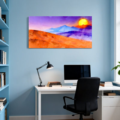 «Landscape & Nature Mountain Sunset Landscape», reproduction d'art à l'aquarelle
