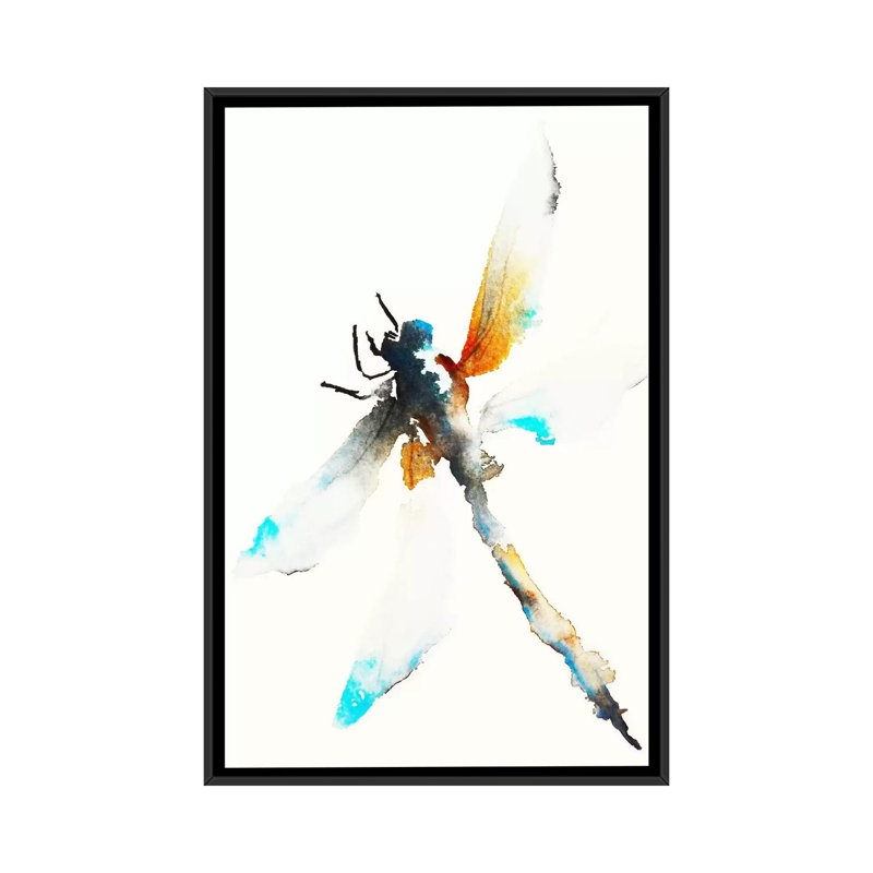 «Blue and Brown Dragonfly», reproduction sur toile, H 26 po x l 18 po x P 1,5 po, Toile avec cadre noir, Pas de tapis