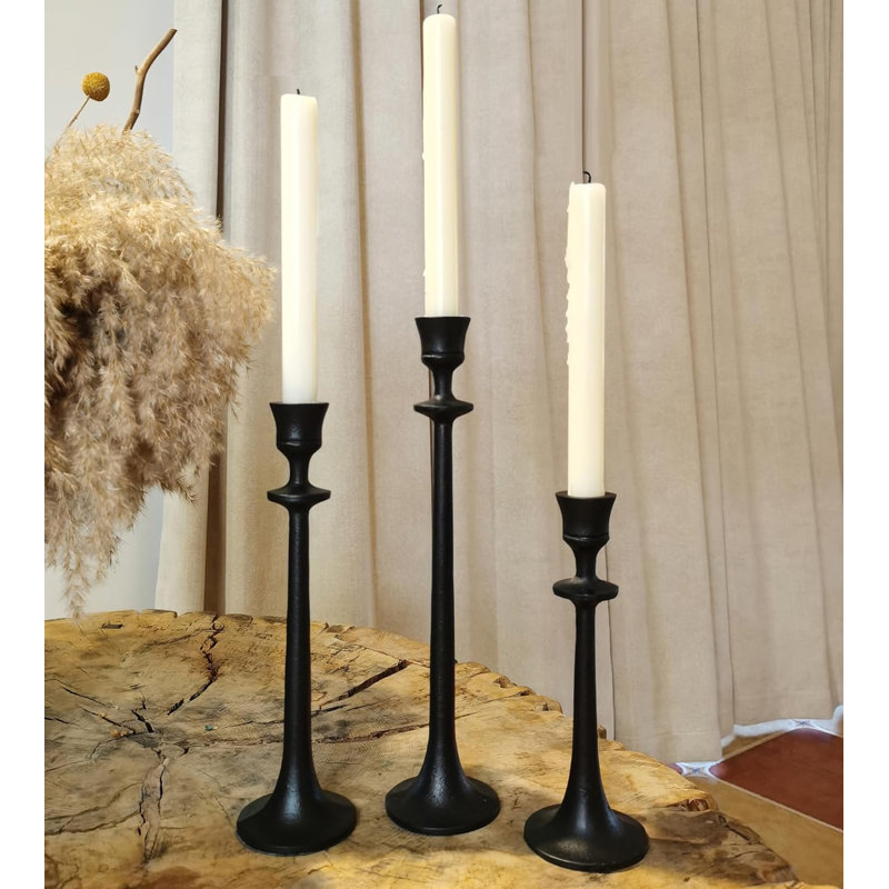 Antique Brass Taper Candle Holders Set Of 3 - Decorative Iron Candlestick Stand For Wedding, Dining, Party - Vintage Gold Candelabra With Varying Heights