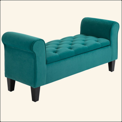Banc avec repose-pieds capitonné avec accoudoirs roulés pour le salon ou le couloir
