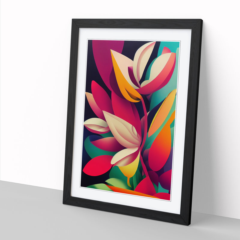 FRM-V0523-831X Floral Pop Design 1 Piece Single Picture Frame Wall Art, 46cm H x 34cm W x 2cm D, Walnut Framed