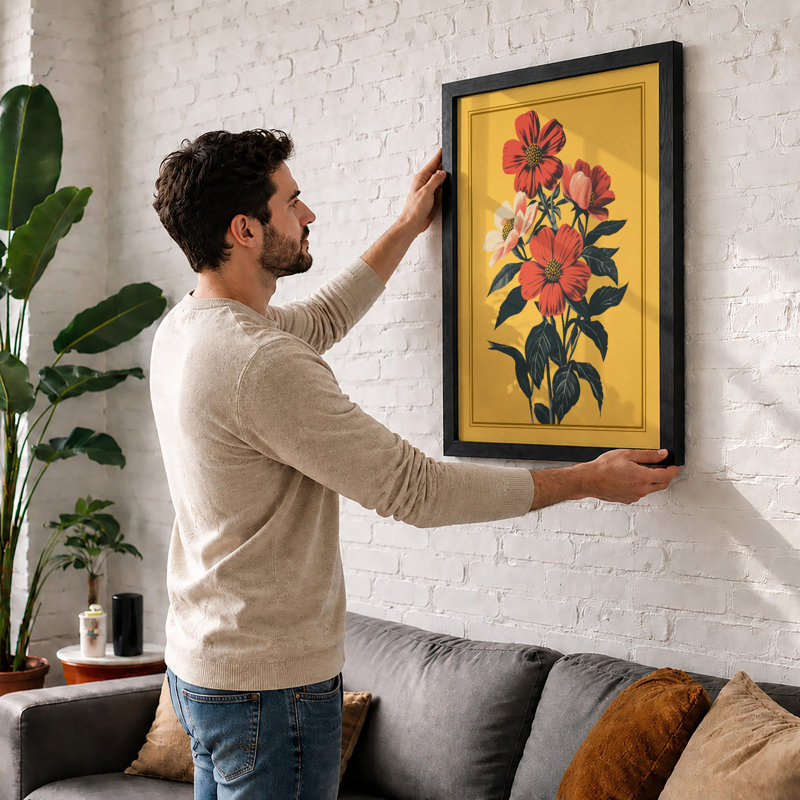 Triple Bloom Botanical - Framed Print, A2 - 59.4 x 42.0 cm, White