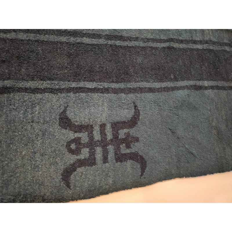 Hand Knotted Pile Blue Rectangle 1930s Wool Antique Floral Rug