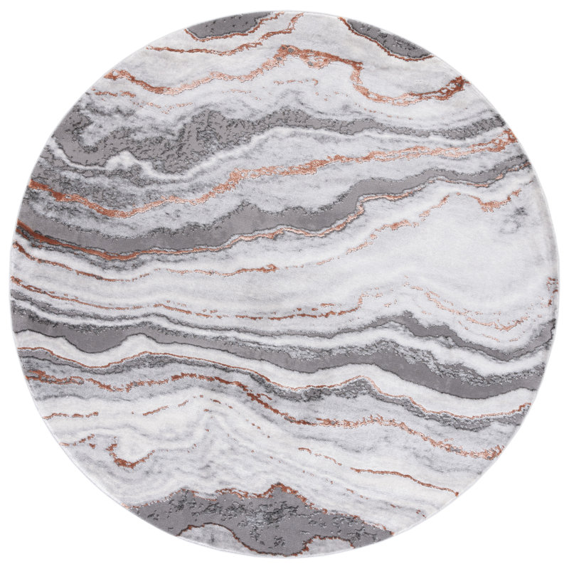 Swindle Abstract Gray/Blue Area Rug, Round 6'7"
