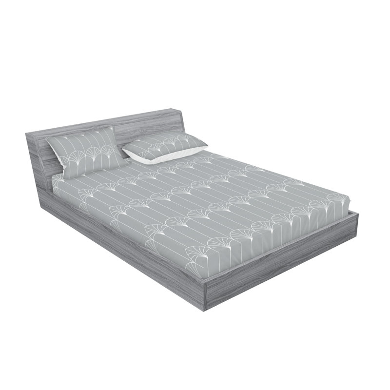 Microfiber Geometric Sheet Set, Gray, King Sheet Set with 2 Pillowcases