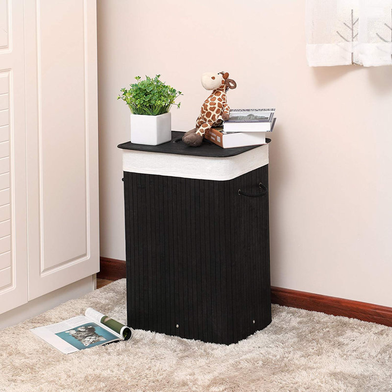 Wood Laundry Hamper with Handles, Black