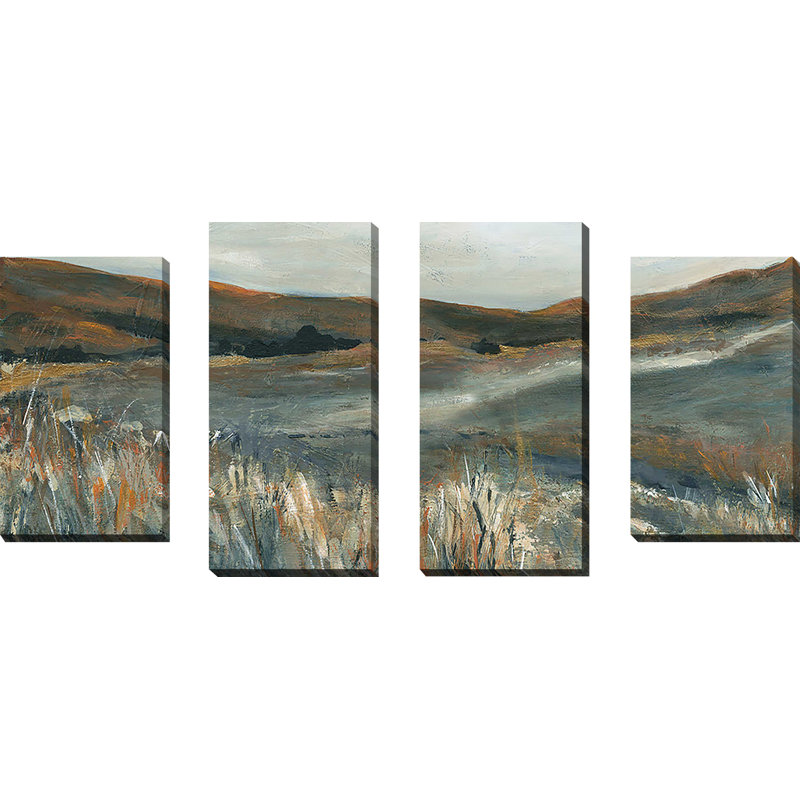 «Copper Sunset» - Ensemble de 4 peintures sur toile tendue, H 30 po x l 56 po x P 1 po