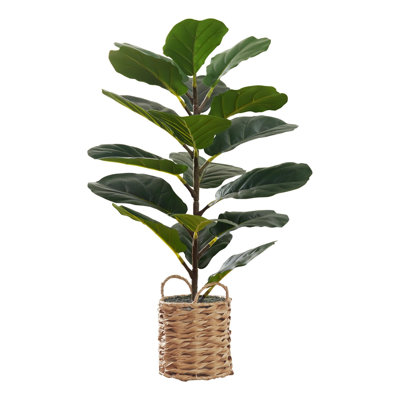 Plante artificielle de 28 pouces, 18 feuilles de soie réglables, pot tissé beige