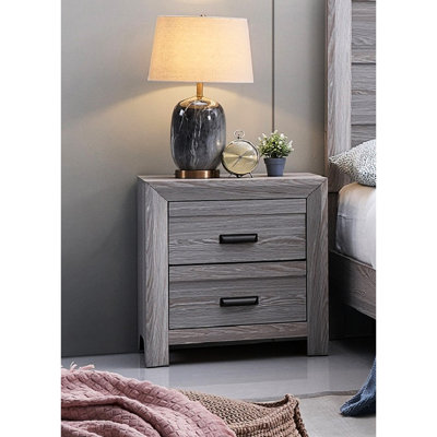 Table de chevet contemporaine avec 2 tiroirs, table de chevet en bois avec 2 tiroirs
