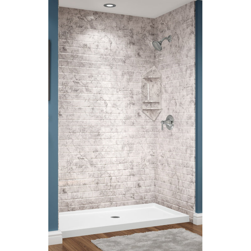 Subway Tile Acrylic Alcove Shower Walls, Lime Stone