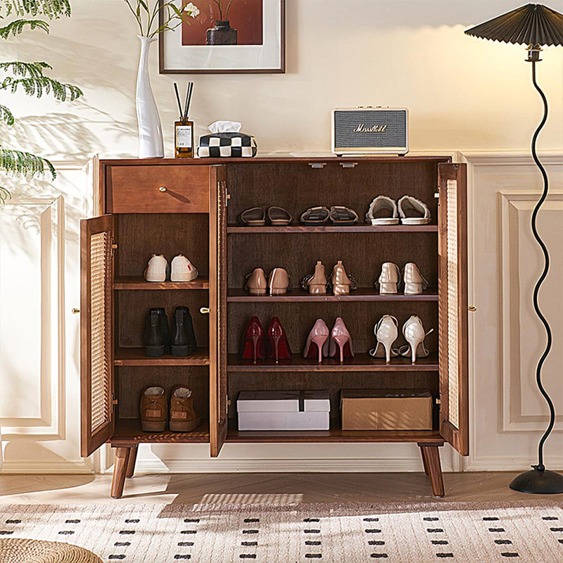 Rangement à chaussures rétro en bois massif brun noisette