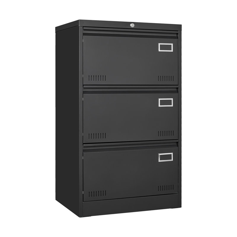 Filing Cabinet Lateral File Cabinet 3 Drawer, Blcak Locking Metal File Cabinets Three Drawer, Office Filing Cabinet With Lock Drawers For Home Office/Legal/Letter/A4/F4
