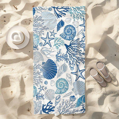  Serviette de plage légère en microfibre, absorbante et sans décoloration, 30 po x 60 po, coquillage océan