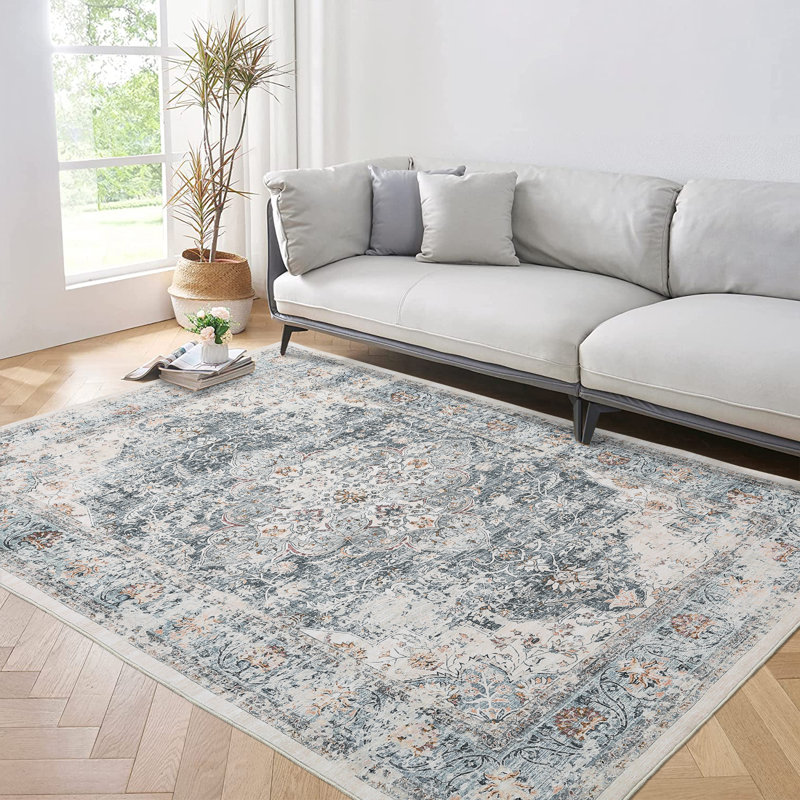 Tapis rétro antidérapant 8 x 10 Vintage, Grey, Rectangulaire 8 pi x 10 pi