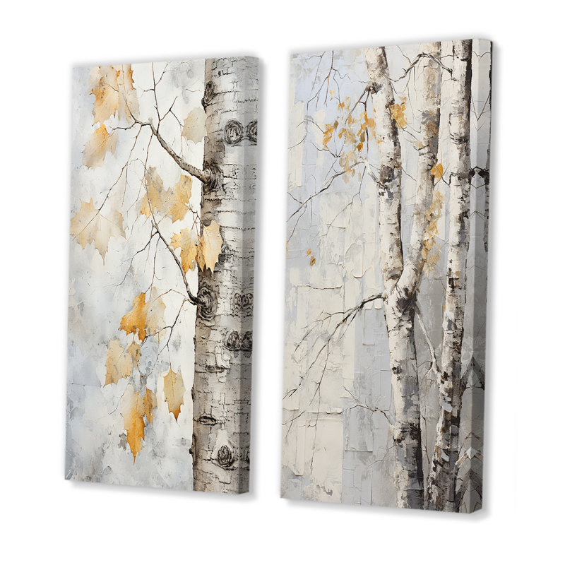 Abat-jour gris et doré Sycamores - Ensemble de 2 impressions sur toile Sycamore, H 28 po x l 25 po, Toile tendue