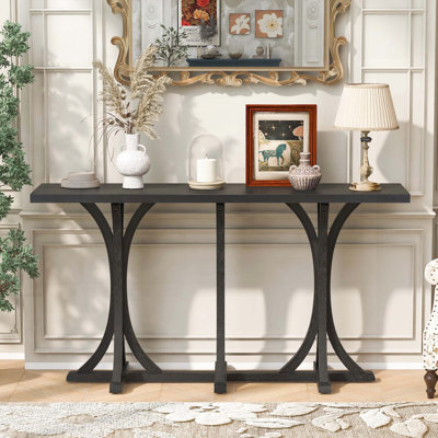 Console en bois 59,8 pouces avec placage de chêne et pieds courbés