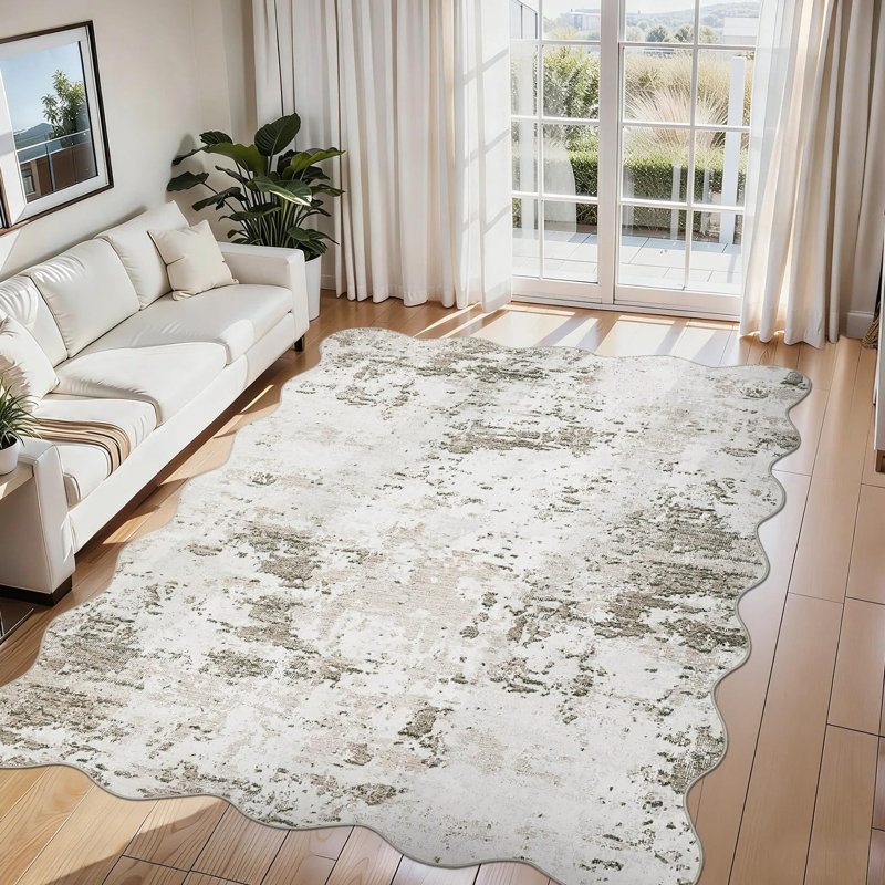 Rectangle Abstract Washable Area Rug, Rice brown, 200*290cm